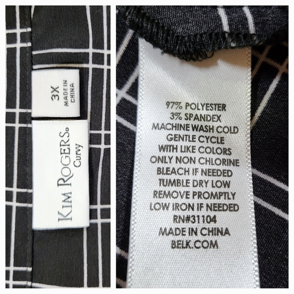 KIM ROGERS Black and White Grid Print Button-up Blouse - Size 3X or Size 24W - Picture 3 of 5